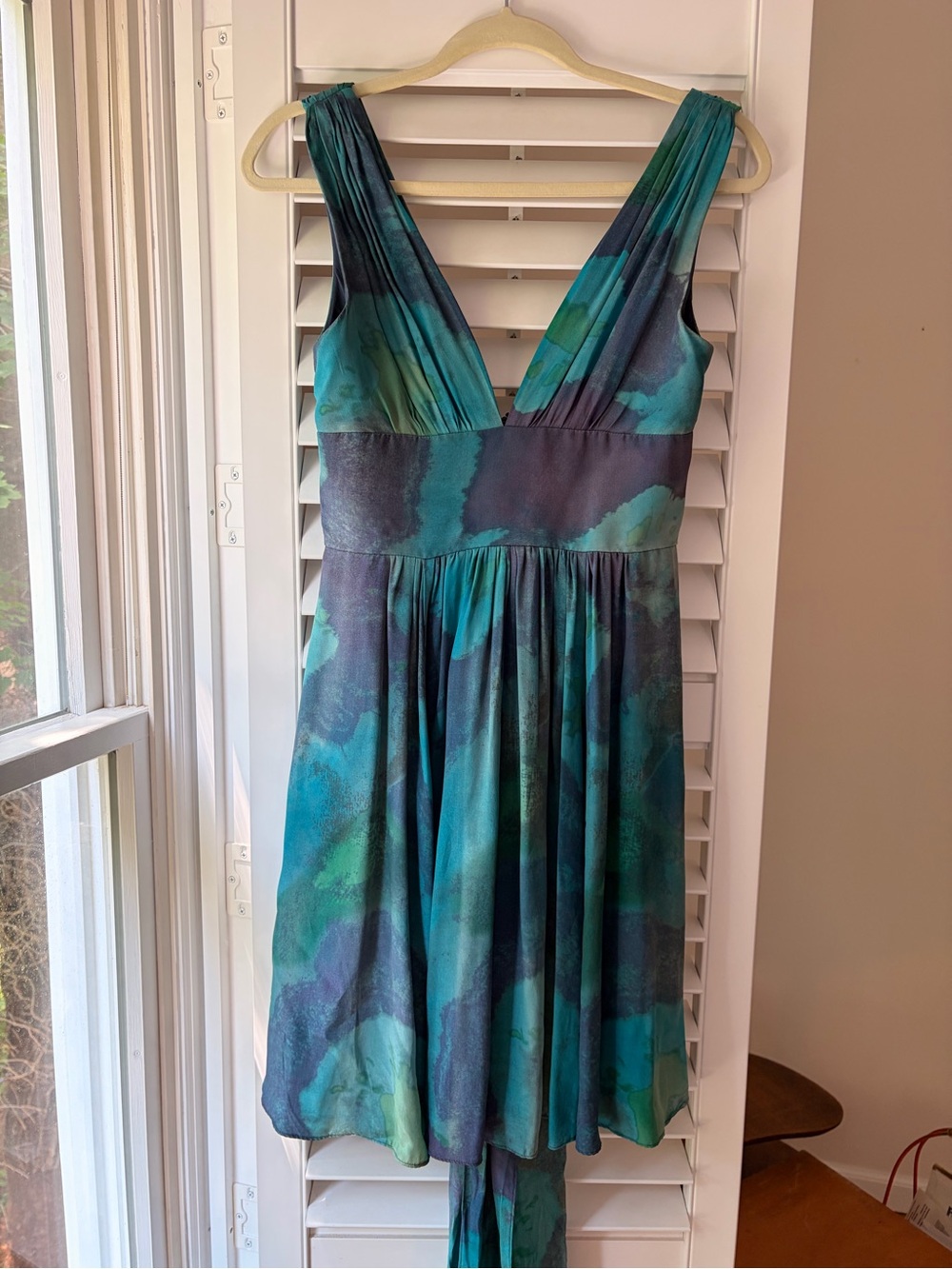 Halston Heritage Teal & Navy One-Shoulder Watercolor Dress